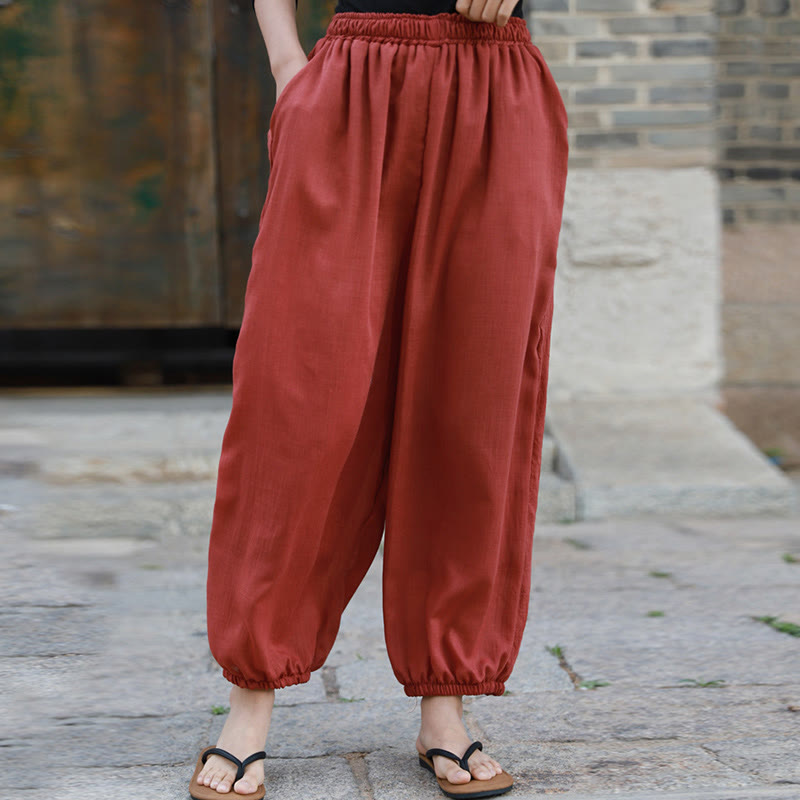 Buddha Stones Casual Letnie Damskie Bawełniane Spodnie Z Kieszeniami