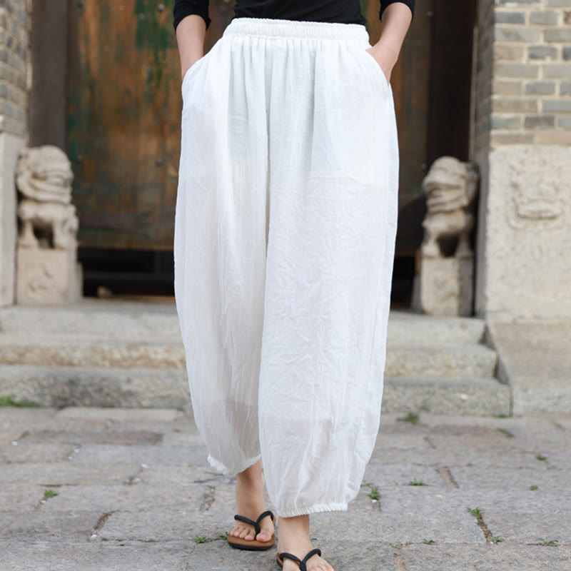 Buddha Stones Casual Letnie Damskie Bawełniane Spodnie Z Kieszeniami