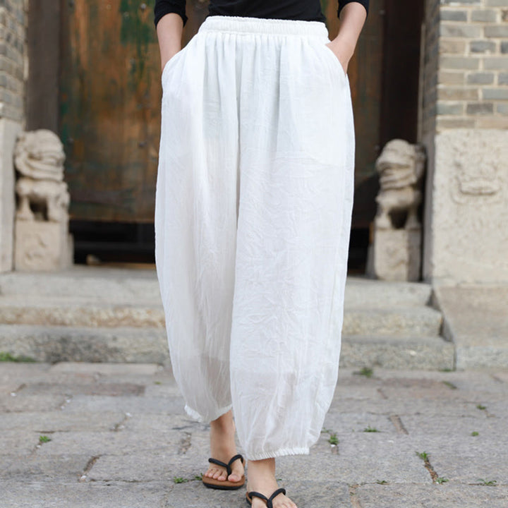 Buddha Stones Casual Letnie Damskie Bawełniane Spodnie Z Kieszeniami