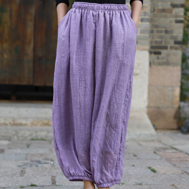 Buddha Stones Casual Letnie Damskie Bawełniane Spodnie Z Kieszeniami