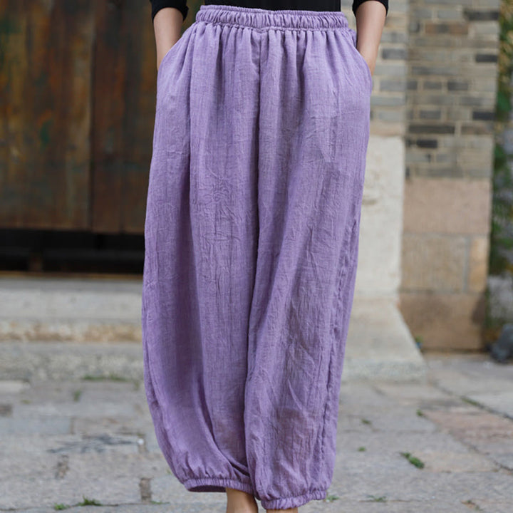 Buddha Stones Casual Letnie Damskie Bawełniane Spodnie Z Kieszeniami