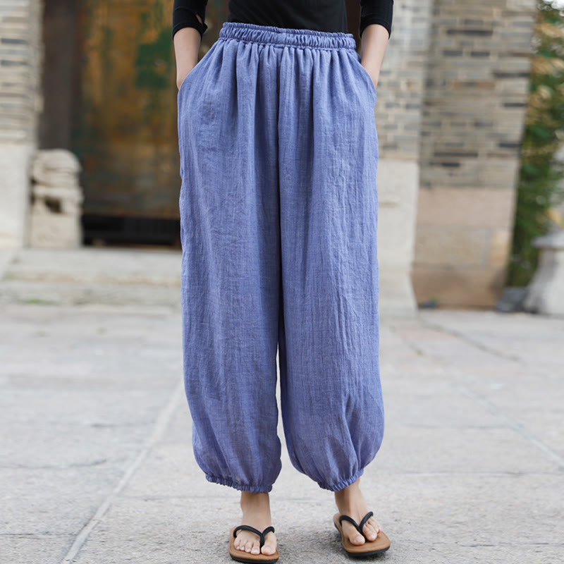 Buddha Stones Casual Letnie Damskie Bawełniane Spodnie Z Kieszeniami