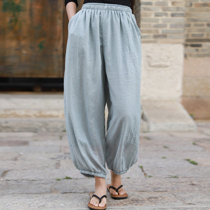 Buddha Stones Casual Letnie Damskie Bawełniane Spodnie Z Kieszeniami