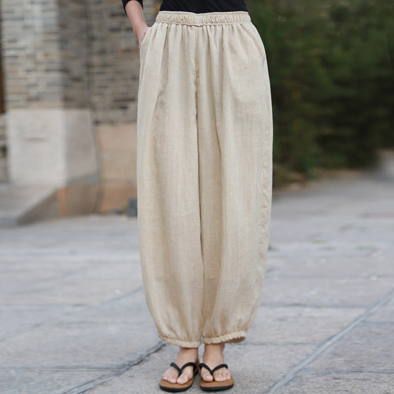 Buddha Stones Casual Letnie Damskie Bawełniane Spodnie Z Kieszeniami