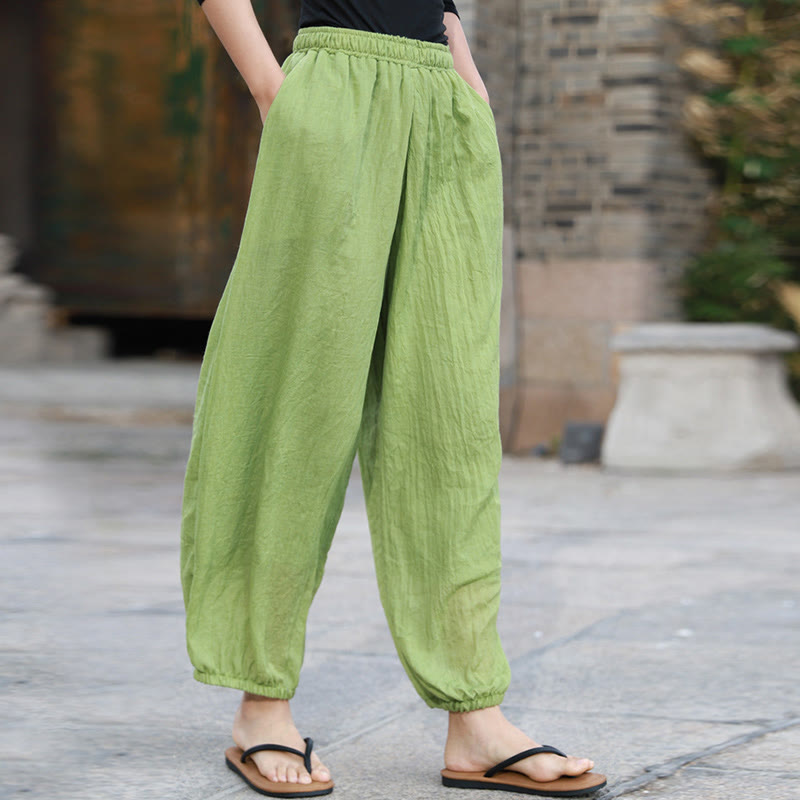 Buddha Stones Casual Letnie Damskie Bawełniane Spodnie Z Kieszeniami