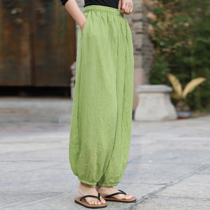 Buddha Stones Casual Letnie Damskie Bawełniane Spodnie Z Kieszeniami