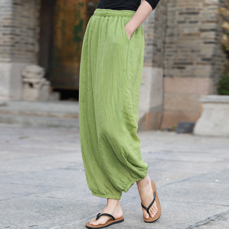 Buddha Stones Casual Letnie Damskie Bawełniane Spodnie Z Kieszeniami
