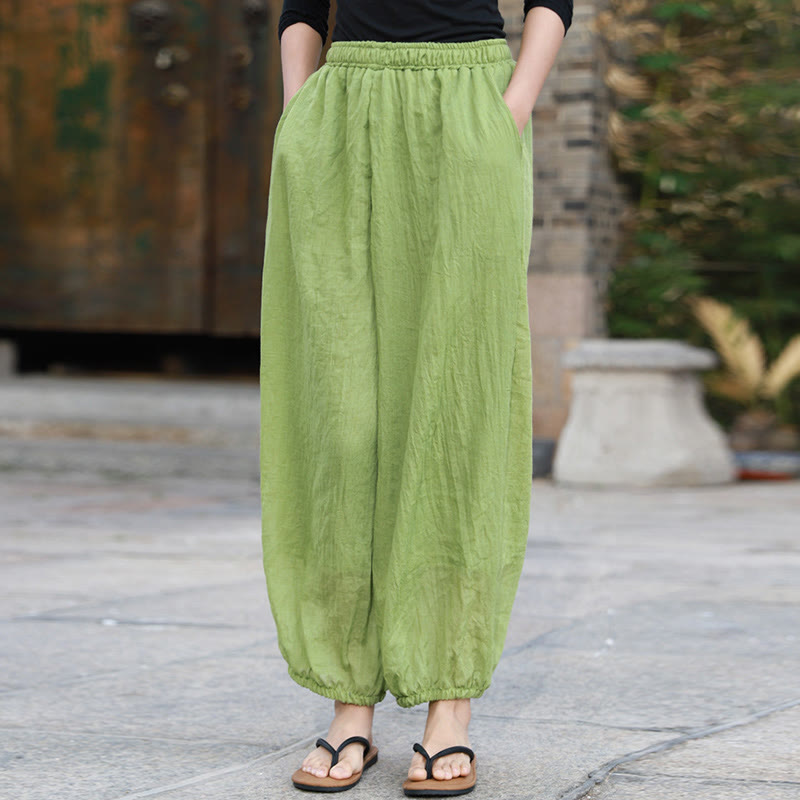 Buddha Stones Casual Letnie Damskie Bawełniane Spodnie Z Kieszeniami