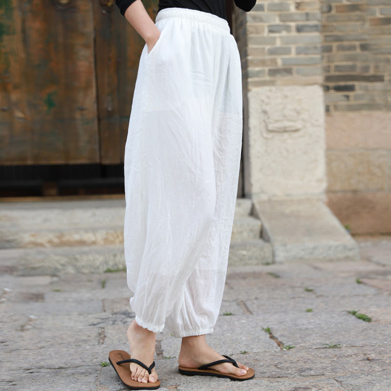Buddha Stones Casual Letnie Damskie Bawełniane Spodnie Z Kieszeniami