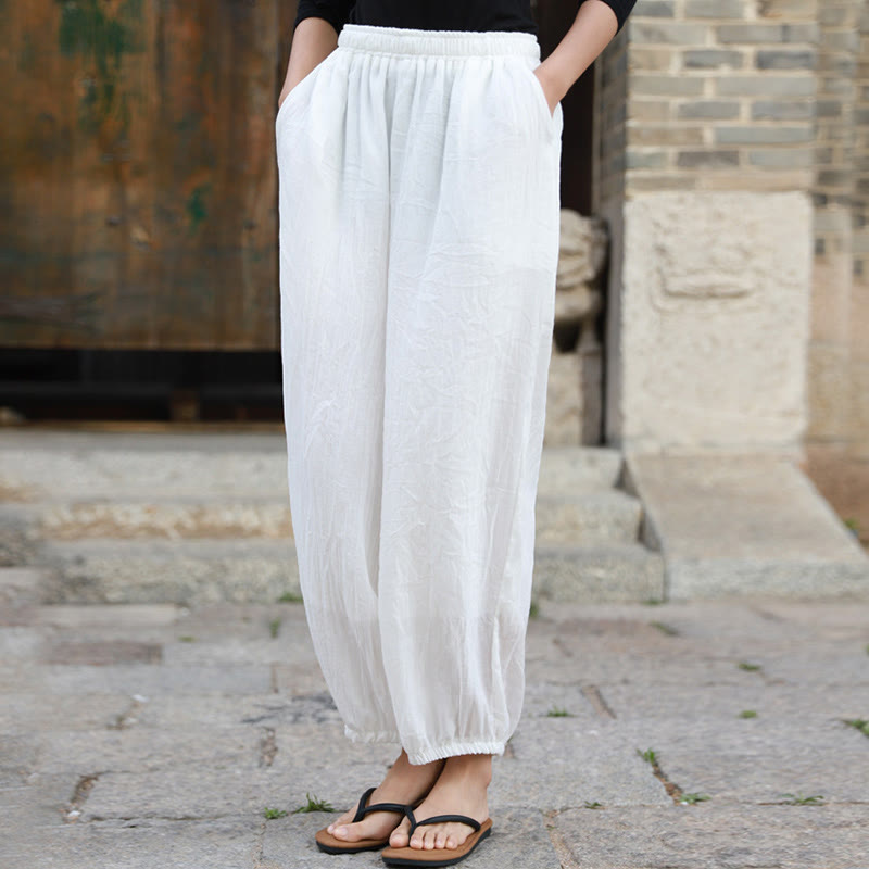 Buddha Stones Casual Letnie Damskie Bawełniane Spodnie Z Kieszeniami