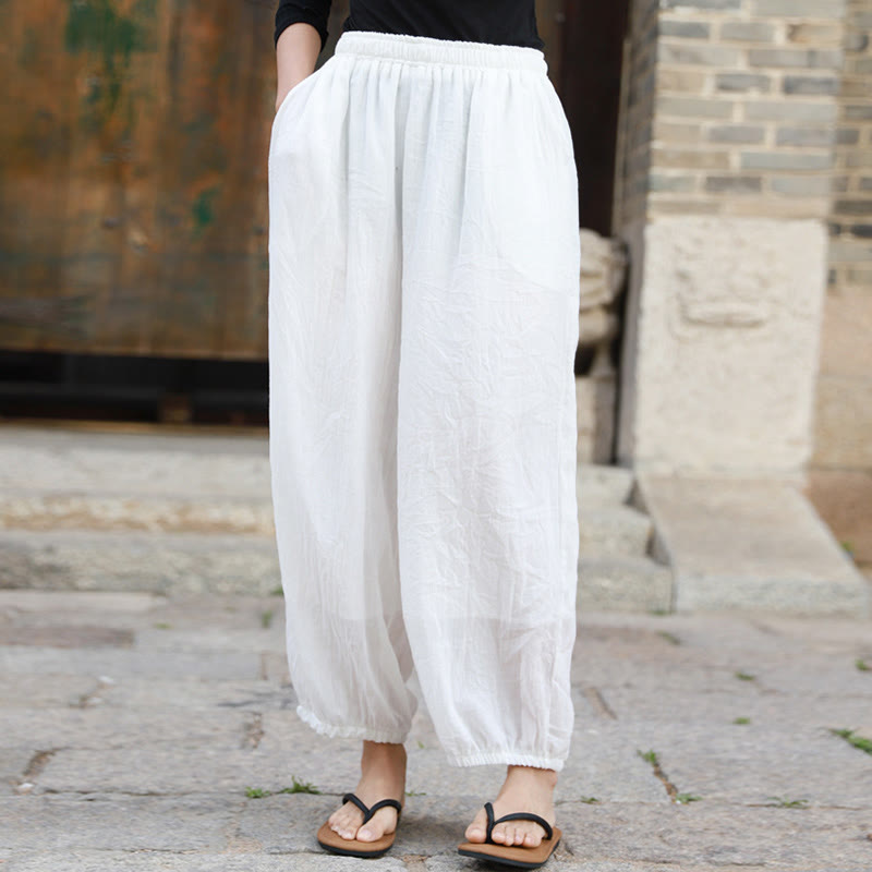 Buddha Stones Casual Letnie Damskie Bawełniane Spodnie Z Kieszeniami