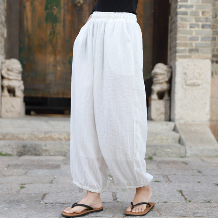 Buddha Stones Casual Letnie Damskie Bawełniane Spodnie Z Kieszeniami
