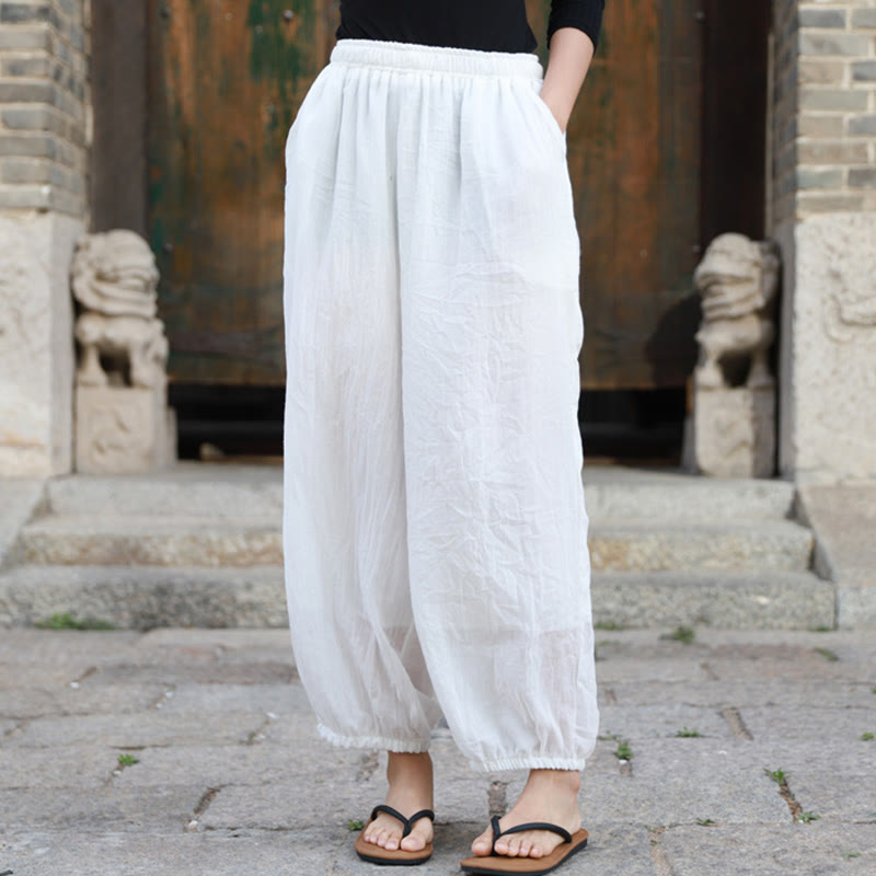Buddha Stones Casual Letnie Damskie Bawełniane Spodnie Z Kieszeniami