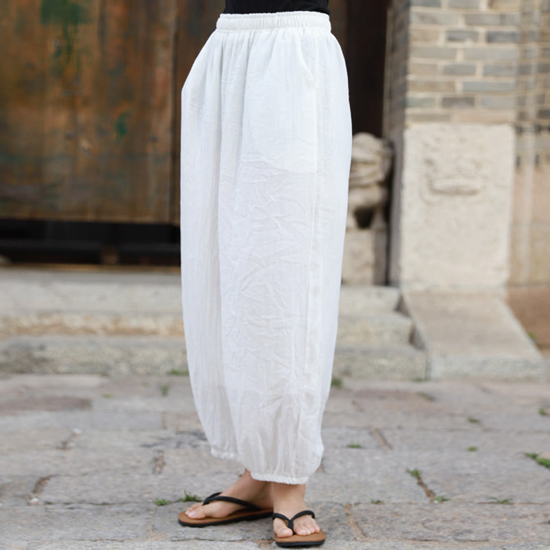 Buddha Stones Casual Letnie Damskie Bawełniane Spodnie Z Kieszeniami