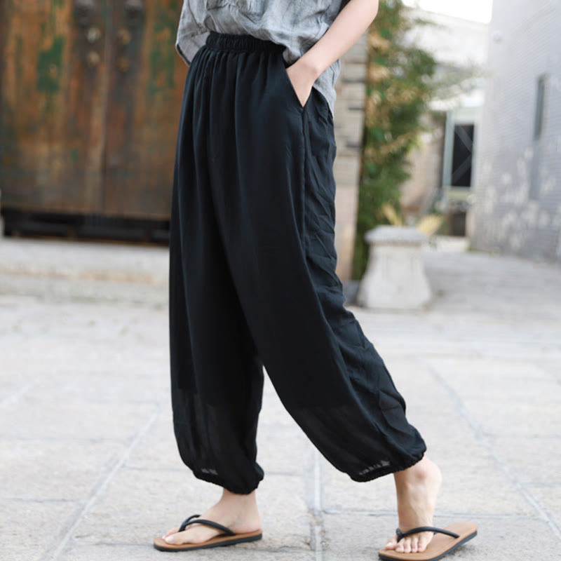 Buddha Stones Casual Letnie Damskie Bawełniane Spodnie Z Kieszeniami