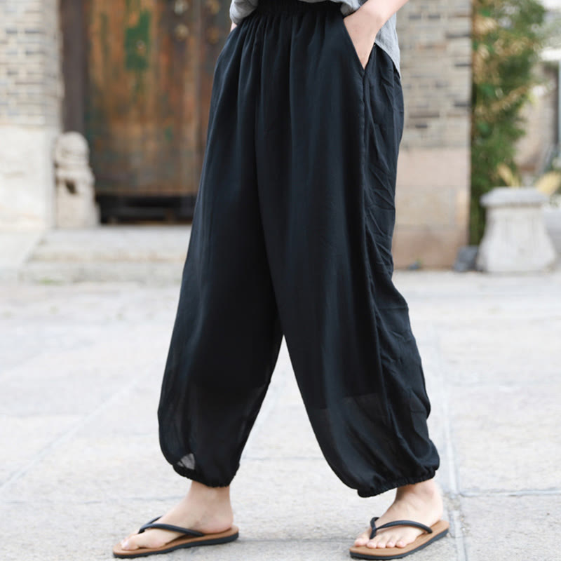 Buddha Stones Casual Letnie Damskie Bawełniane Spodnie Z Kieszeniami