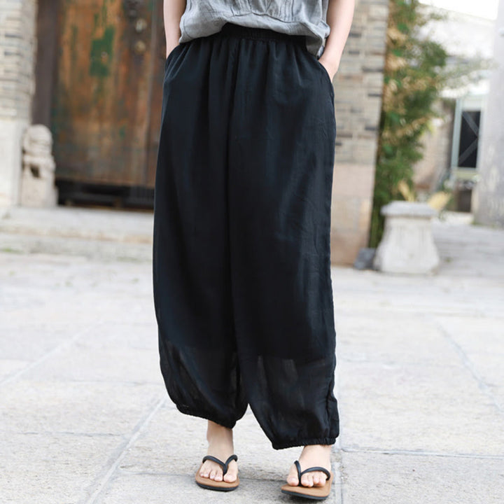 Buddha Stones Casual Letnie Damskie Bawełniane Spodnie Z Kieszeniami