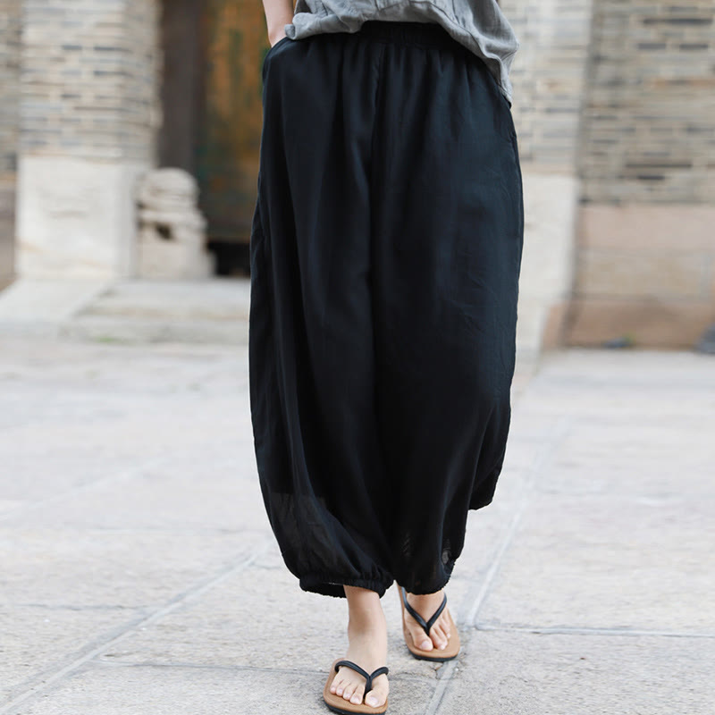 Buddha Stones Casual Letnie Damskie Bawełniane Spodnie Z Kieszeniami