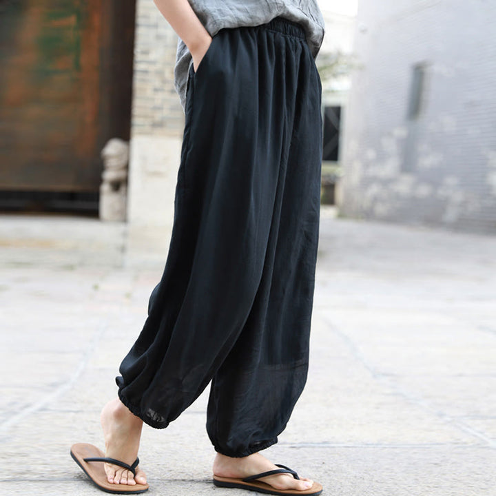 Buddha Stones Casual Letnie Damskie Bawełniane Spodnie Z Kieszeniami