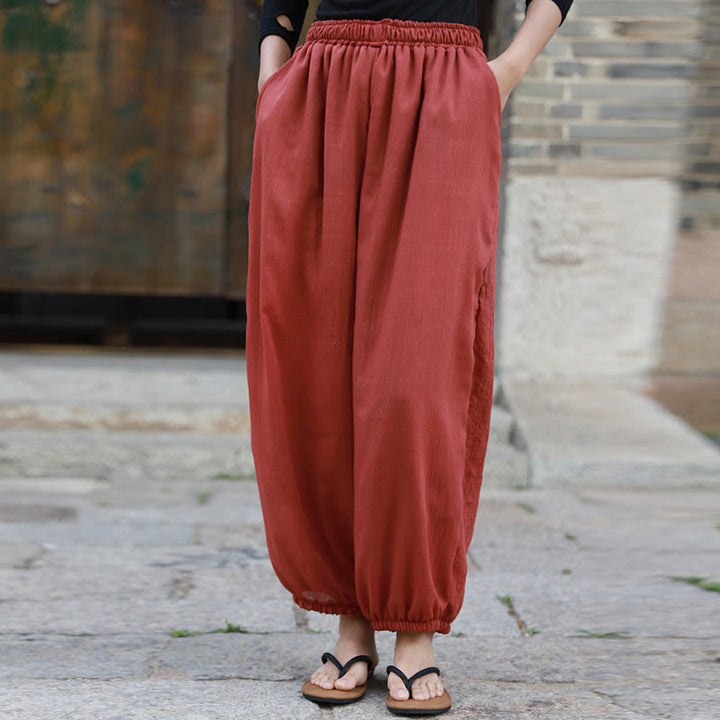 Buddha Stones Casual Letnie Damskie Bawełniane Spodnie Z Kieszeniami