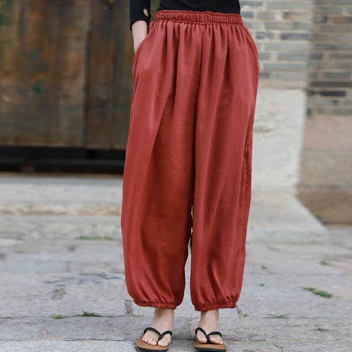 Buddha Stones Casual Letnie Damskie Bawełniane Spodnie Z Kieszeniami