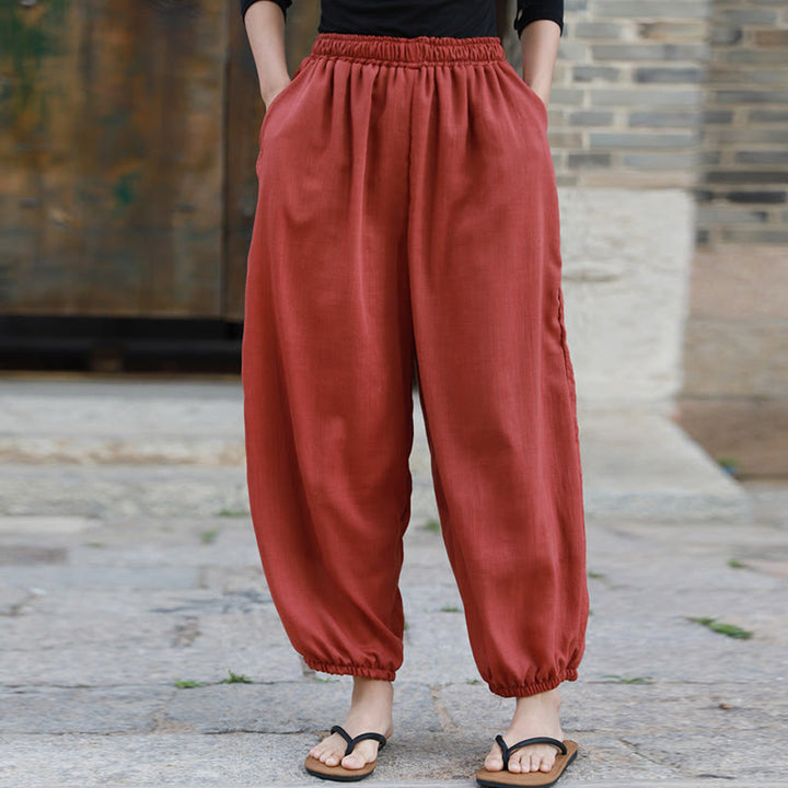 Buddha Stones Casual Letnie Damskie Bawełniane Spodnie Z Kieszeniami