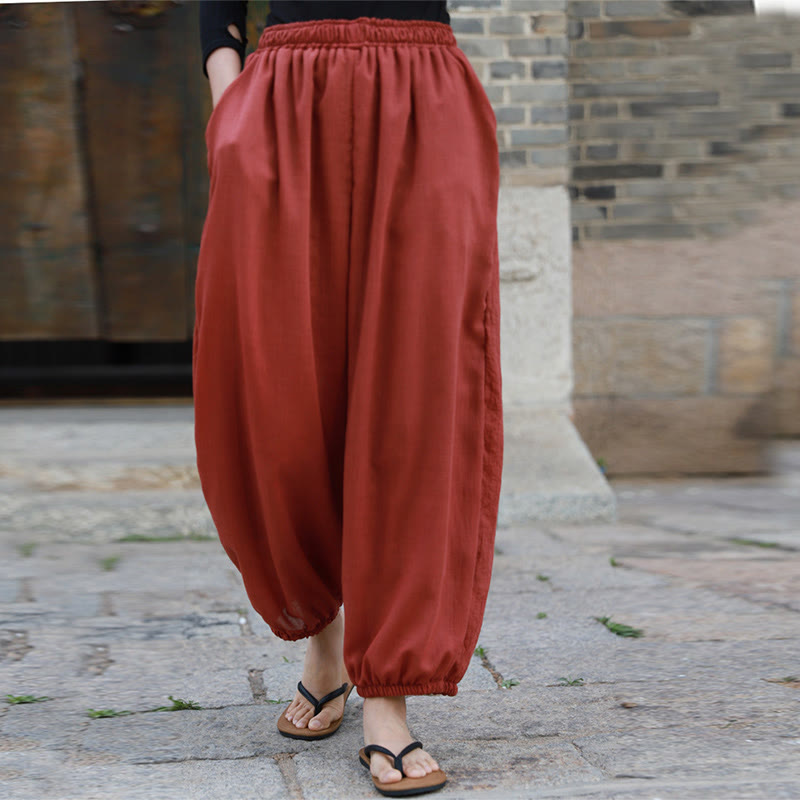Buddha Stones Casual Letnie Damskie Bawełniane Spodnie Z Kieszeniami