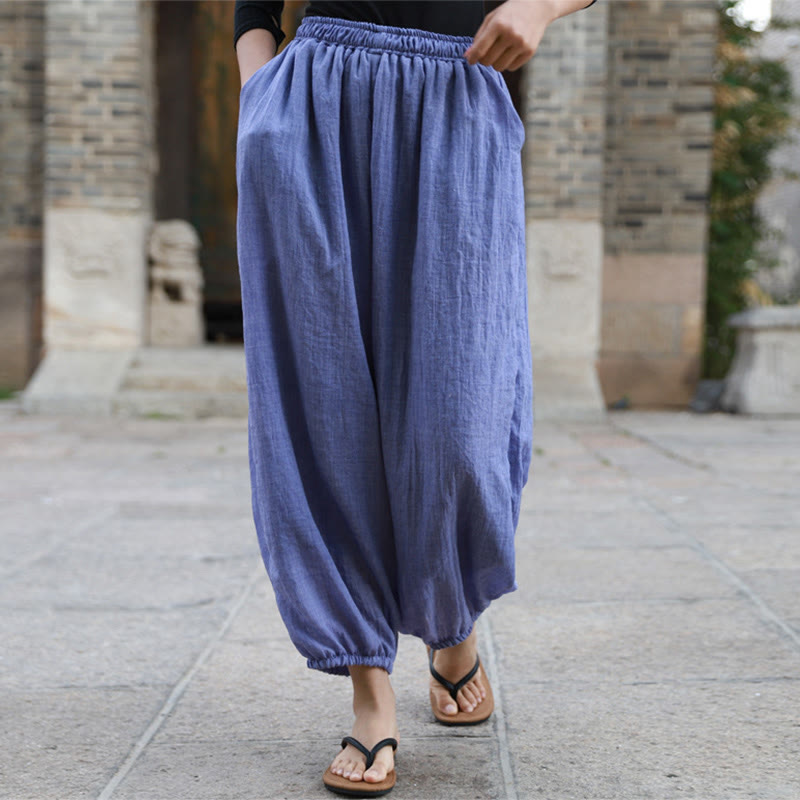 Buddha Stones Casual Letnie Damskie Bawełniane Spodnie Z Kieszeniami
