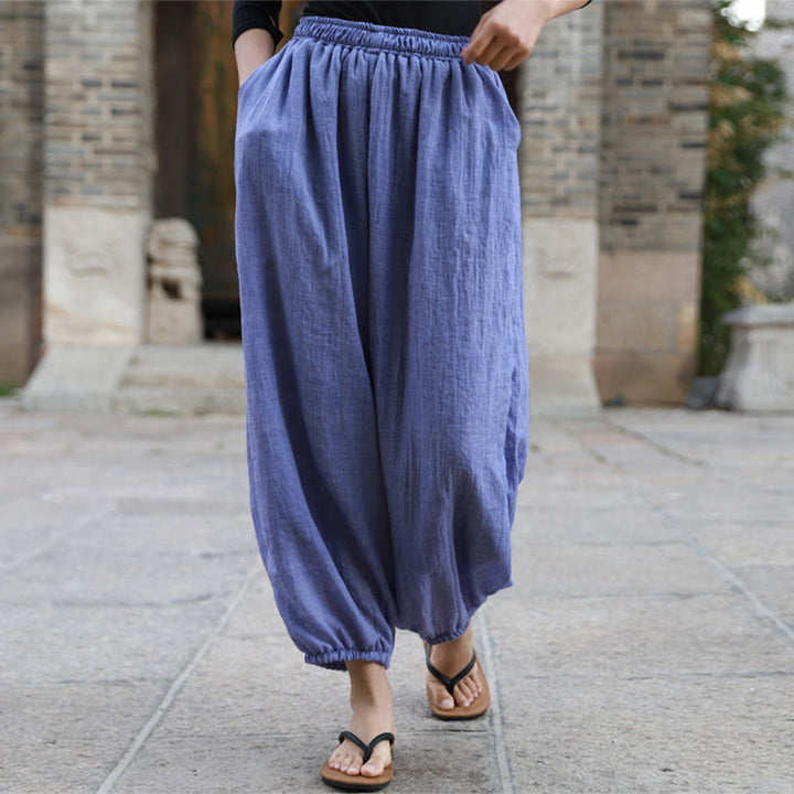 Buddha Stones Casual Letnie Damskie Bawełniane Spodnie Z Kieszeniami