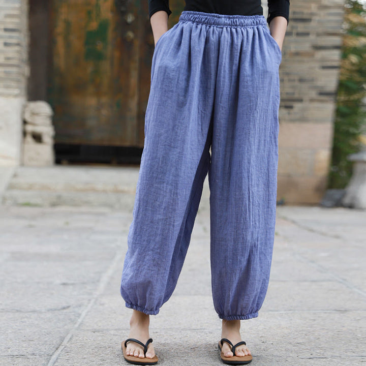 Buddha Stones Casual Letnie Damskie Bawełniane Spodnie Z Kieszeniami