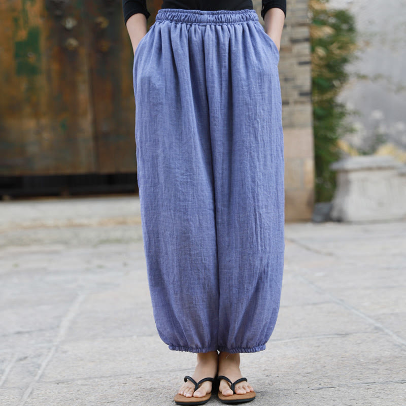 Buddha Stones Casual Letnie Damskie Bawełniane Spodnie Z Kieszeniami