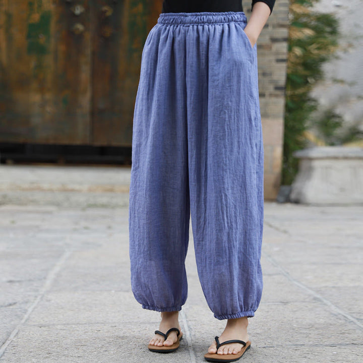 Buddha Stones Casual Letnie Damskie Bawełniane Spodnie Z Kieszeniami