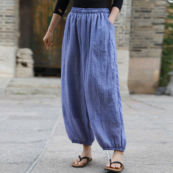 Buddha Stones Casual Letnie Damskie Bawełniane Spodnie Z Kieszeniami