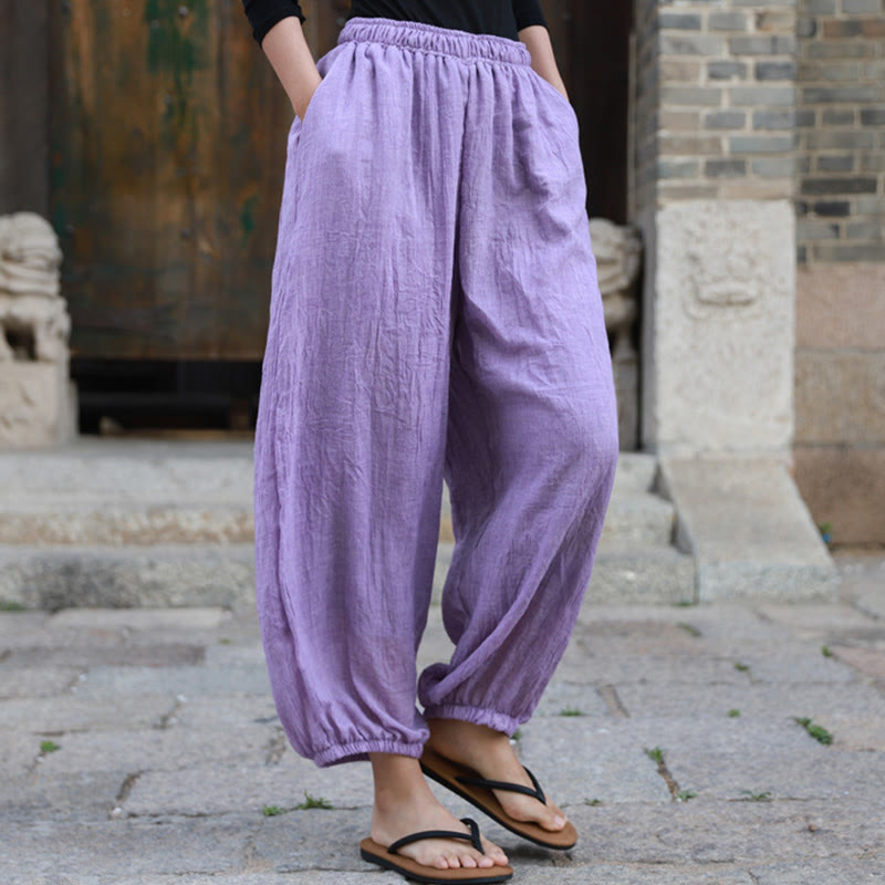 Buddha Stones Casual Letnie Damskie Bawełniane Spodnie Z Kieszeniami