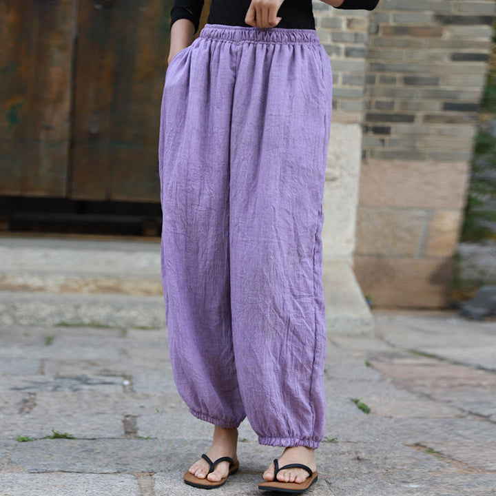 Buddha Stones Casual Letnie Damskie Bawełniane Spodnie Z Kieszeniami