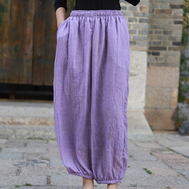 Buddha Stones Casual Letnie Damskie Bawełniane Spodnie Z Kieszeniami