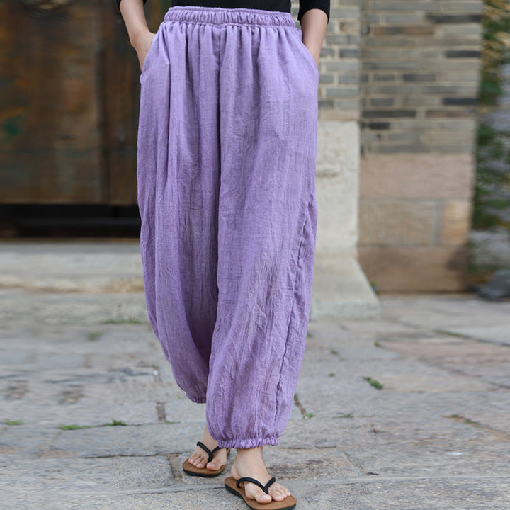 Buddha Stones Casual Letnie Damskie Bawełniane Spodnie Z Kieszeniami