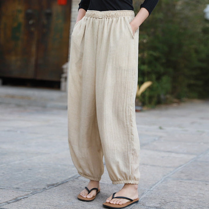 Buddha Stones Casual Letnie Damskie Bawełniane Spodnie Z Kieszeniami