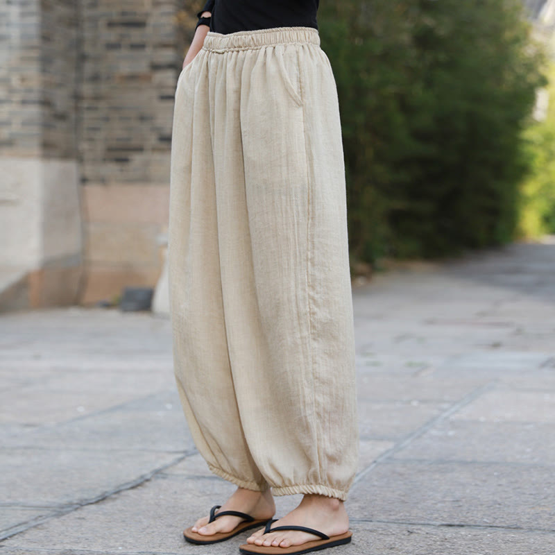 Buddha Stones Casual Letnie Damskie Bawełniane Spodnie Z Kieszeniami