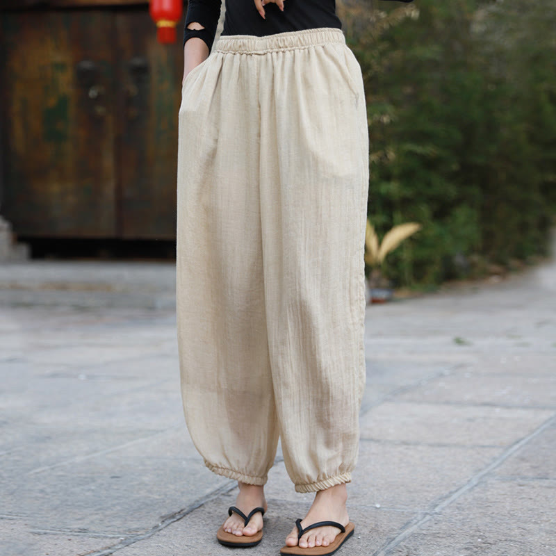 Buddha Stones Casual Letnie Damskie Bawełniane Spodnie Z Kieszeniami
