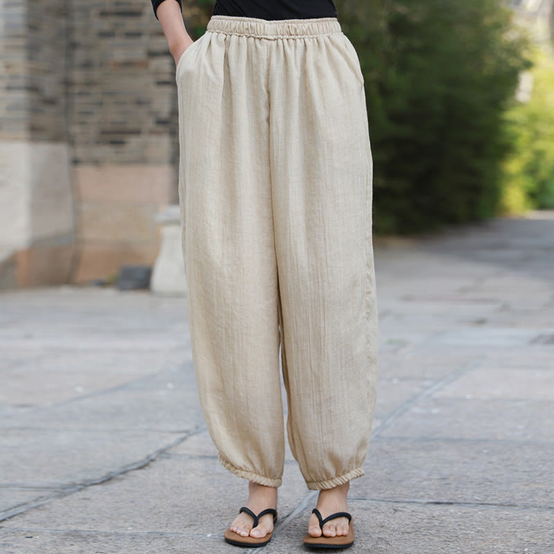 Buddha Stones Casual Letnie Damskie Bawełniane Spodnie Z Kieszeniami