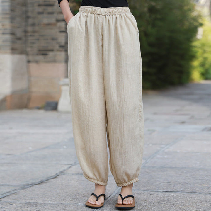 Buddha Stones Casual Letnie Damskie Bawełniane Spodnie Z Kieszeniami