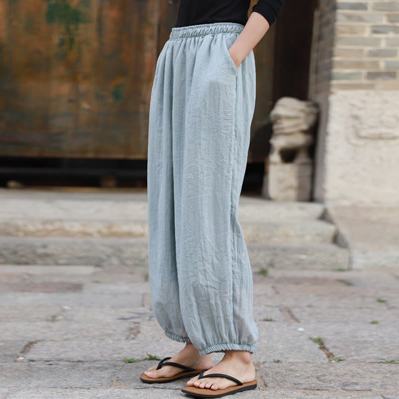 Buddha Stones Casual Letnie Damskie Bawełniane Spodnie Z Kieszeniami