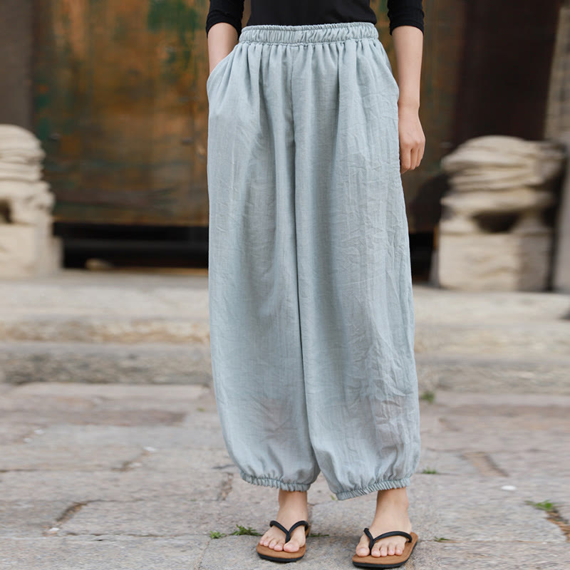 Buddha Stones Casual Letnie Damskie Bawełniane Spodnie Z Kieszeniami