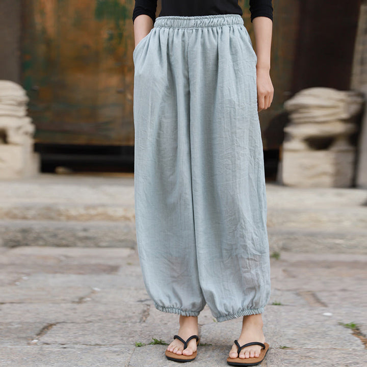 Buddha Stones Casual Letnie Damskie Bawełniane Spodnie Z Kieszeniami