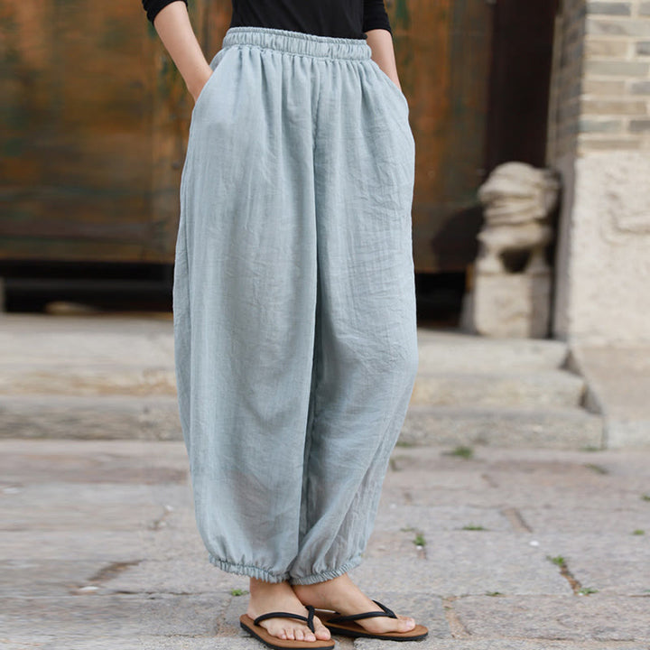 Buddha Stones Casual Letnie Damskie Bawełniane Spodnie Z Kieszeniami