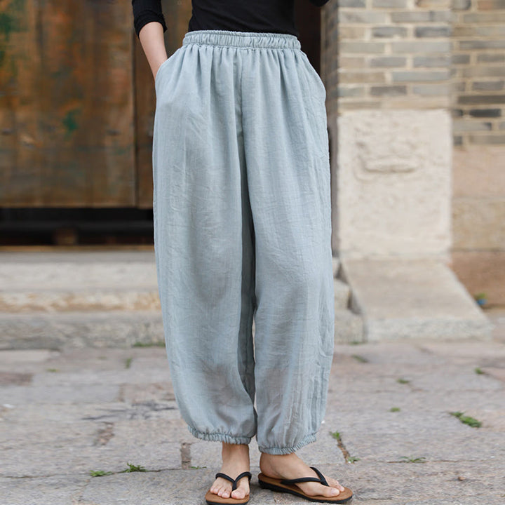 Buddha Stones Casual Letnie Damskie Bawełniane Spodnie Z Kieszeniami