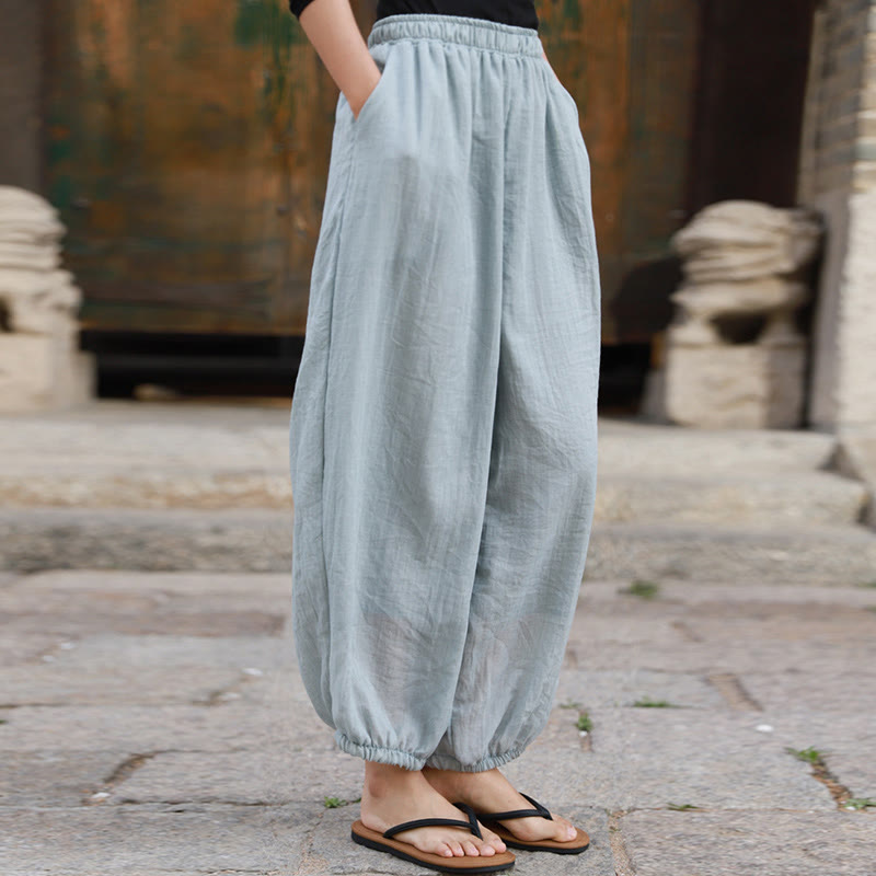 Buddha Stones Casual Letnie Damskie Bawełniane Spodnie Z Kieszeniami