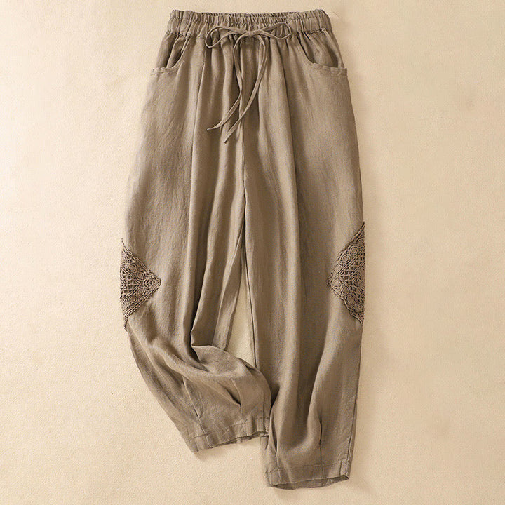 Letnie damskie spodnie haremowe ze ściągaczem i kieszeniami „Buddha Stones” - Dębnik - US8-10，UK/AU12-14，EU40-42 (2XL) - image 0