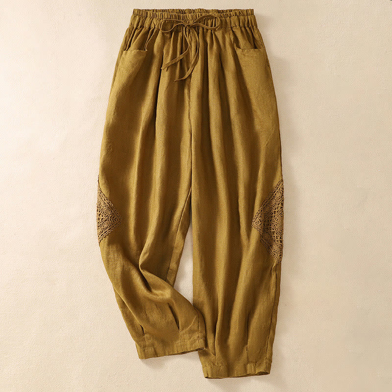 Spodnie haremowe damskie z bawełny ze ściągaczem i kieszeniami Buddha Stones Summer - Nawłoć - US8-10，UK/AU12-14，EU40-42 (2XL) - image 19